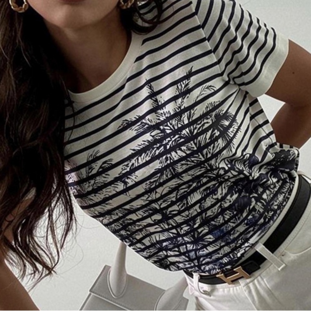 Christian Dior Riviera collection striped palm tree knit top.